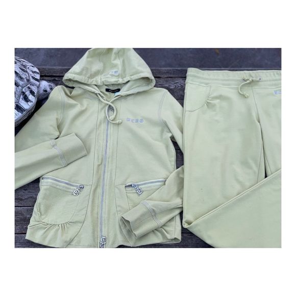BCBGMaxazria Y2K Track Suit Chartreuse Flare Cuff Stretch Jersey Knit Sz M - Picture 2 of 16
